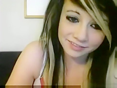 Hot emo girl plays with her tits and masturbates with a hairbrush on the floor